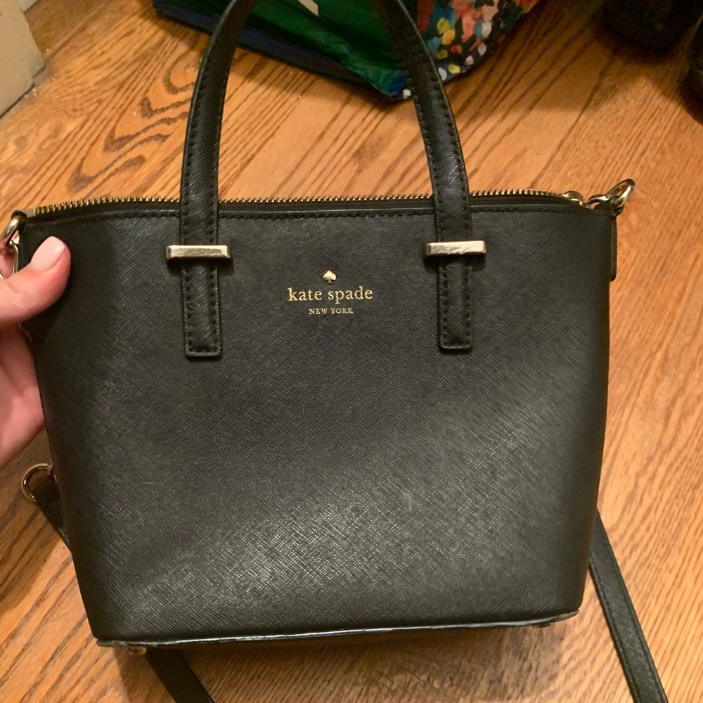 Black Saffiano Leather Crossbody, Gold Chain Detail | Kate Spade